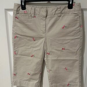 Talbots Tan Shorts with Pink Flamingo Embroidery